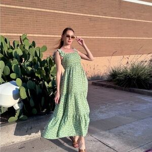 Green Floral Maxi Dress with Ruffle Straps